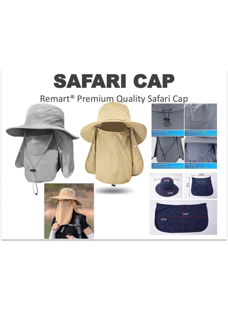 Remart Safari Cap – Navy Blue Outdoor Sun Protection Hat with Wide Brim, Detachable Face & Neck Cover, Breathable Mesh, Adjustable Chin Strap (UPF 50+) - Image 3